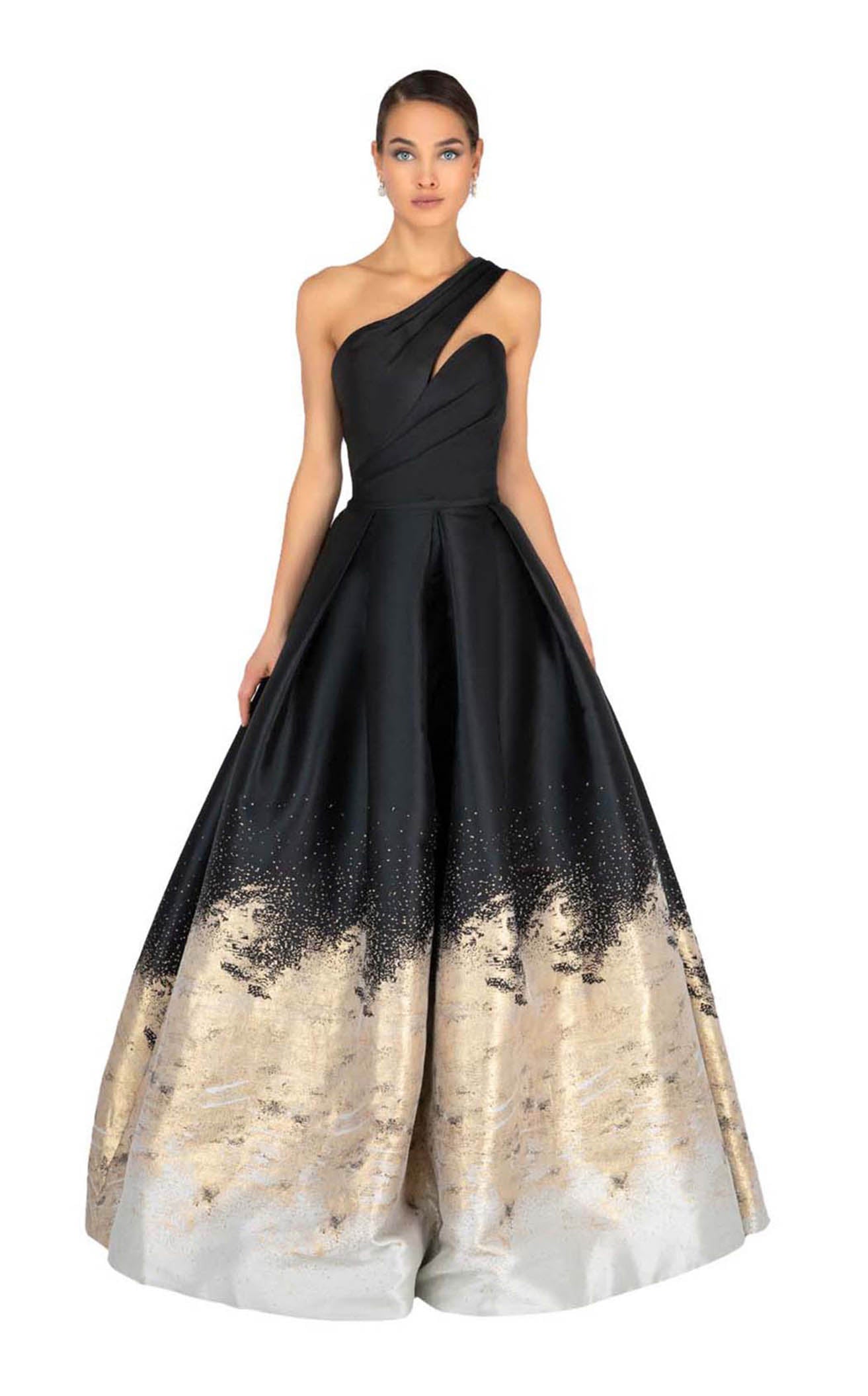 Black and Gold One Shoulder Prom Dress