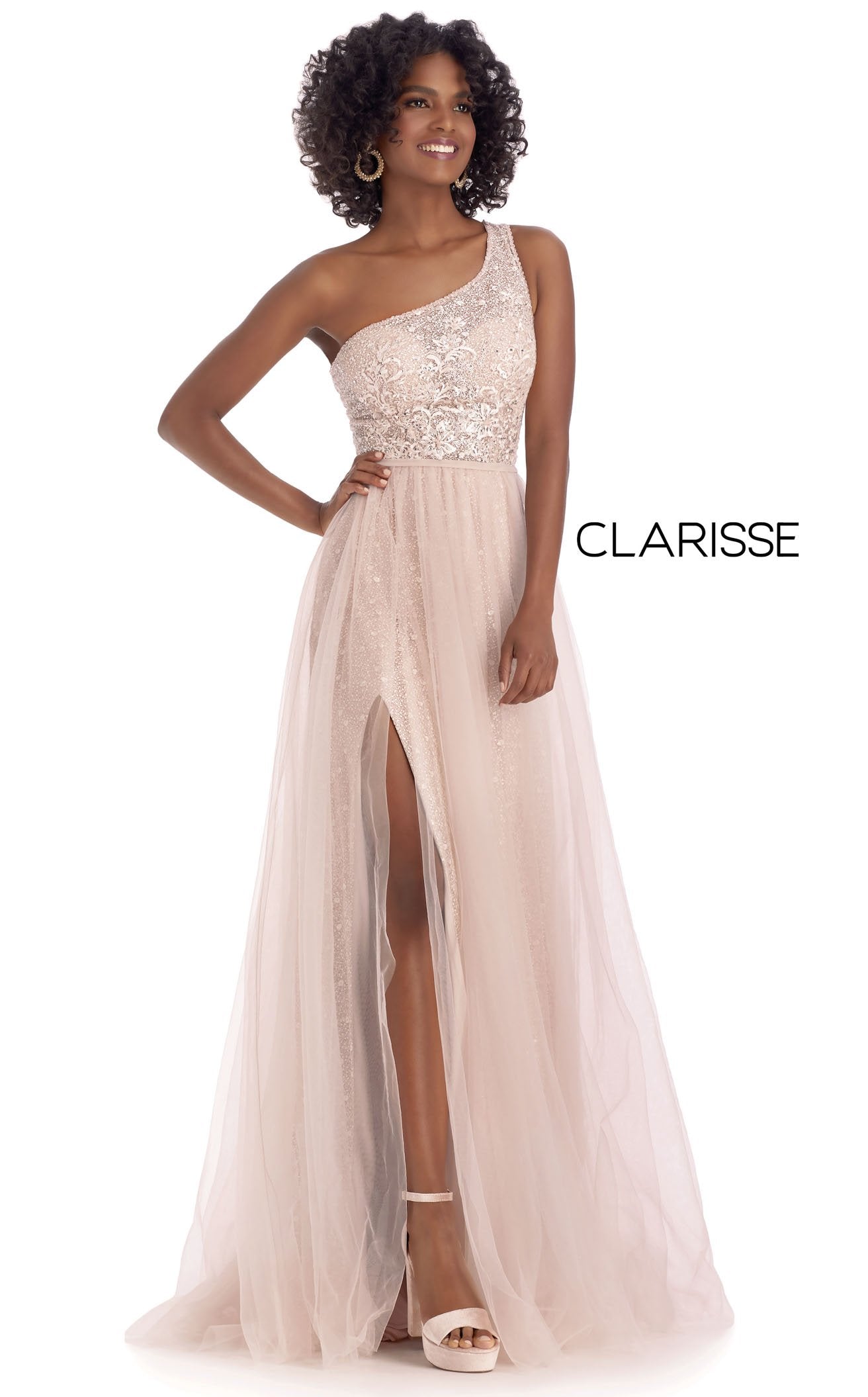 Rose Gold One Shoulder Prom Dress