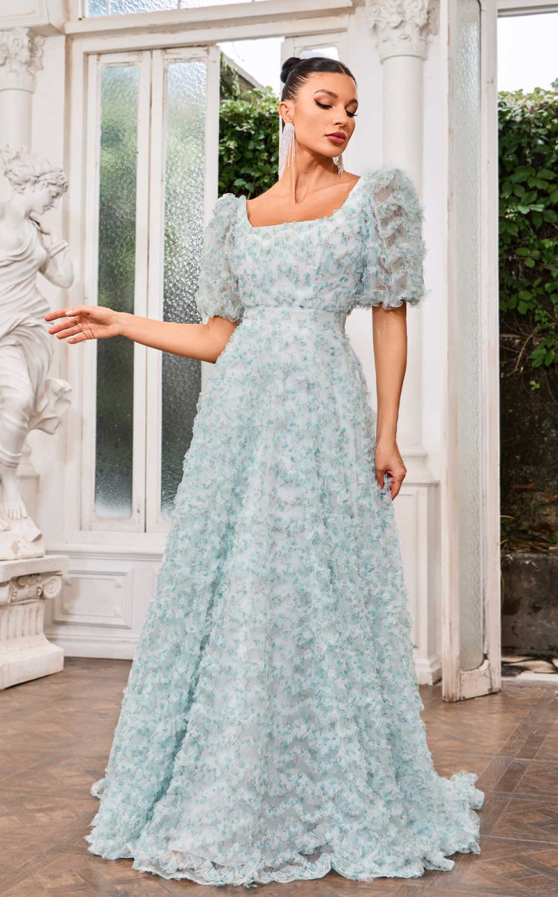 Aqua embellished lace clearance gown