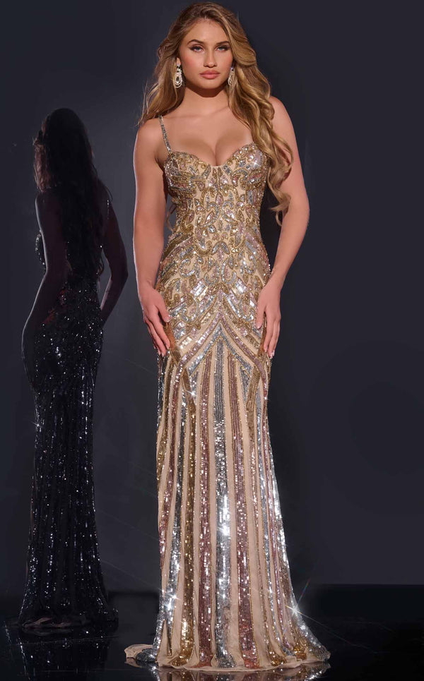 Jovani 38300 Nude/Gold Multi