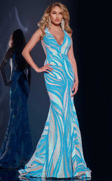 Jovani 39232 Blue/Iridescent-White