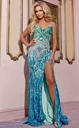 Jovani 40763 Green-Silver-Turquoise