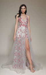 Modessa Couture M19080 Gray-Red