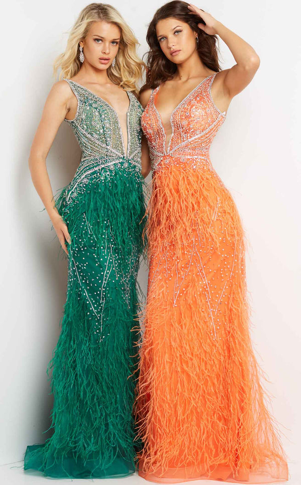 Jovani 03023 Emerald & Orange