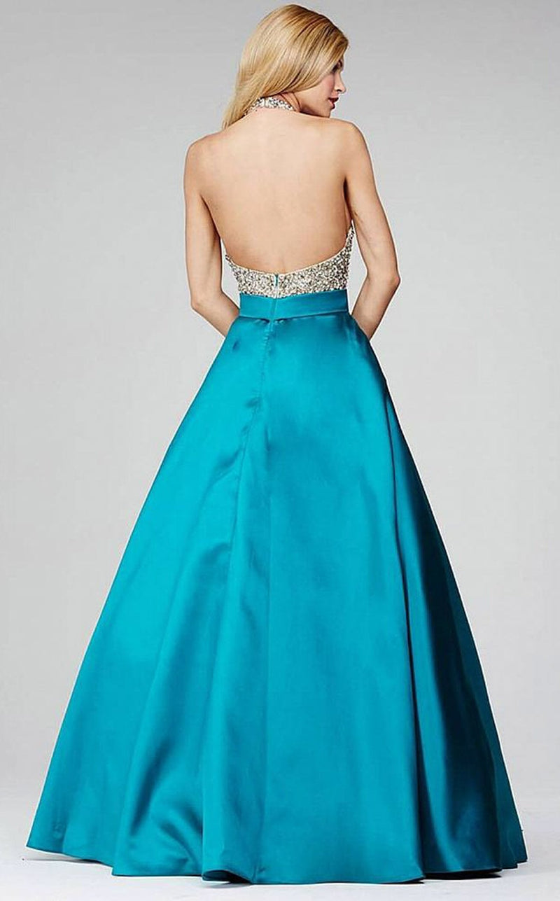 Jovani 29160BG Teal-Silver