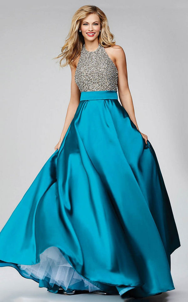 Jovani 29160BG Teal-Silver