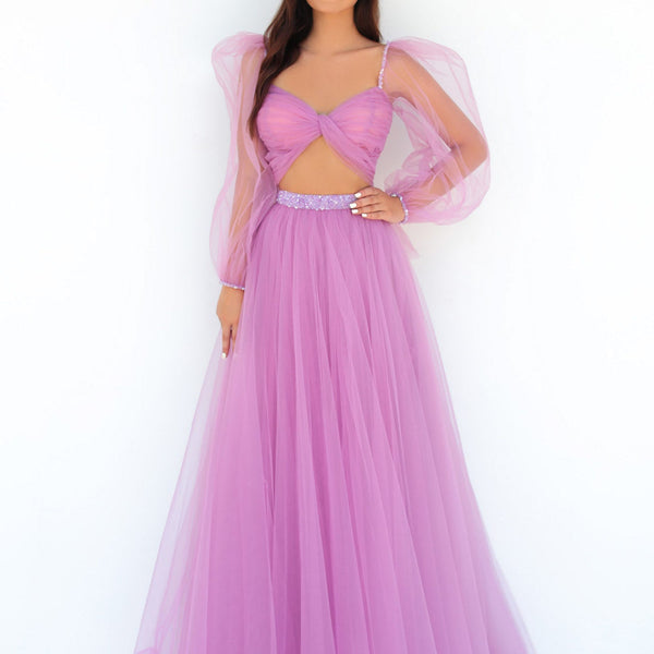 Tarik Ediz 51037 Alize Sheer Sleeves 2 Piece Tulle Dress