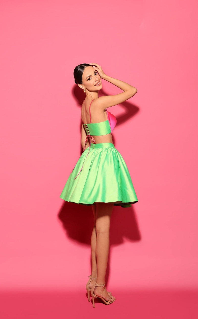 Tarik Ediz 53144 Dress Pistachio-Hyper-Pink