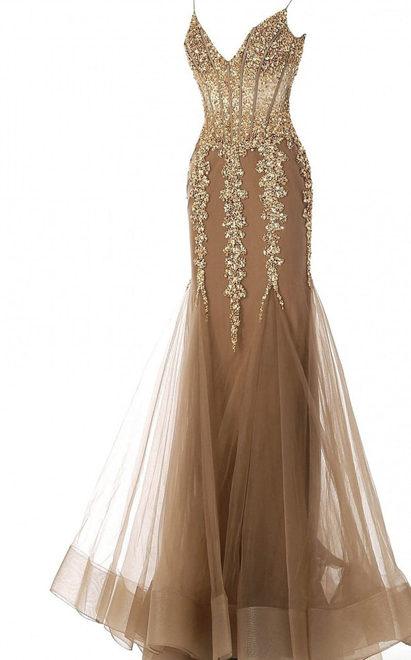 Jovani 56032bg Taupe-Gold