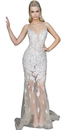 Jovani 67786BG Silver/Nude