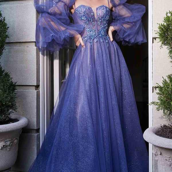 Cinderella Divine B709 Long Flowing Sleeve Corset Ball Gown