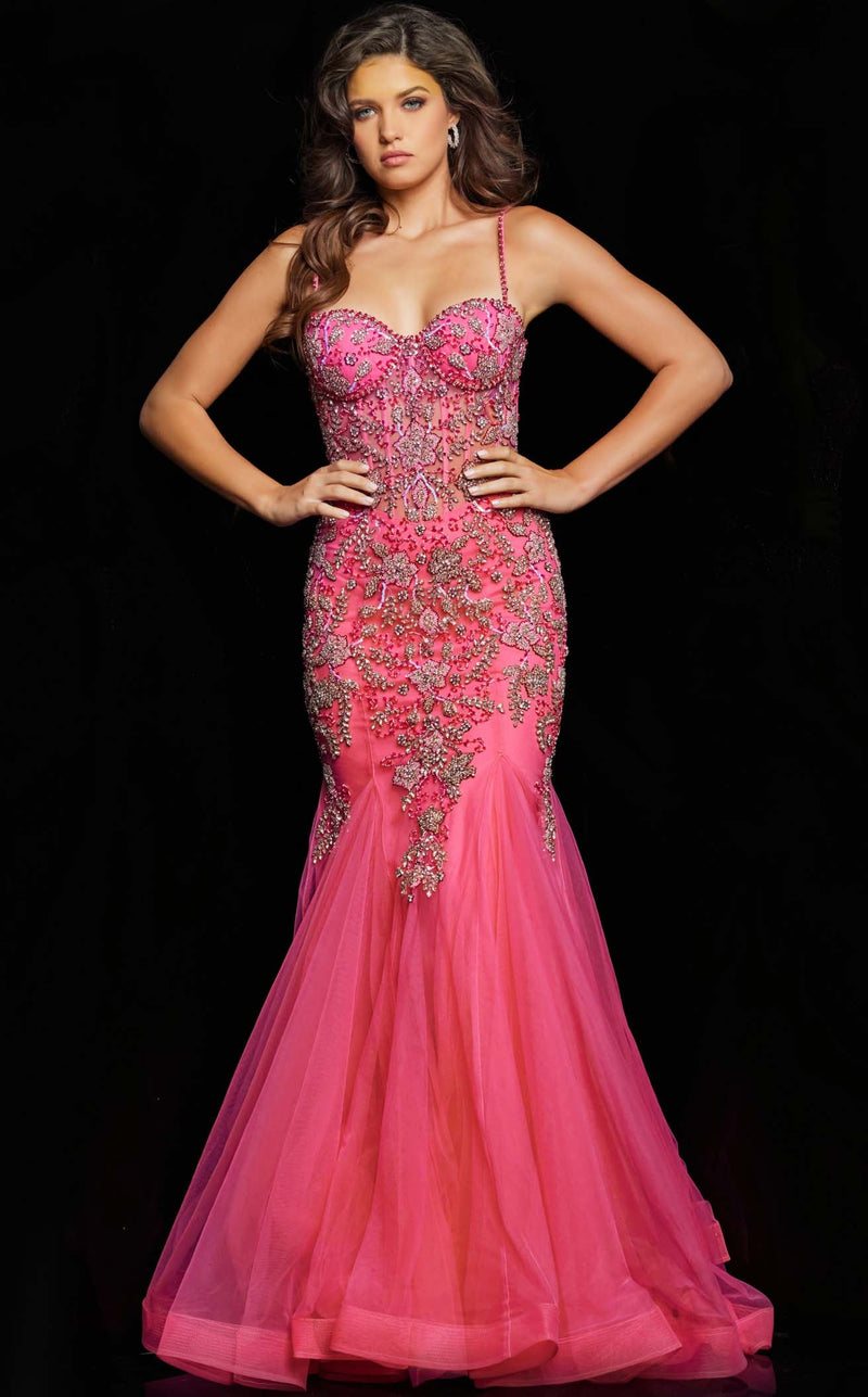 Jovani 23125 Hot Pink/Silver