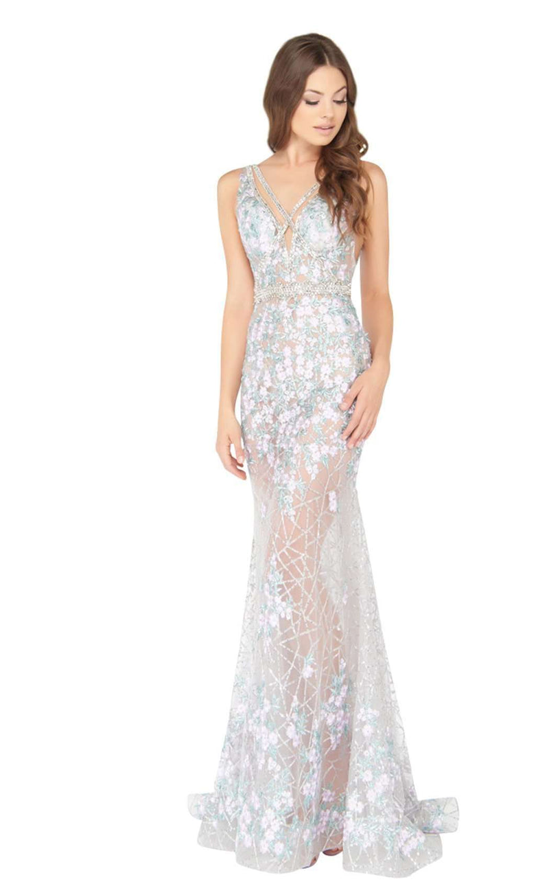 Mac Duggal 50416D Silver-Floral