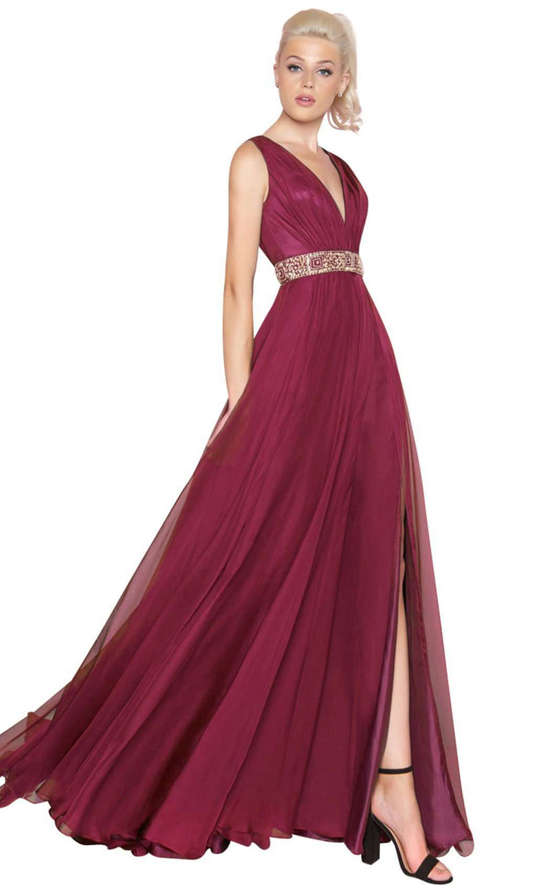 Mac Duggal 66568L Burgundy/Gold