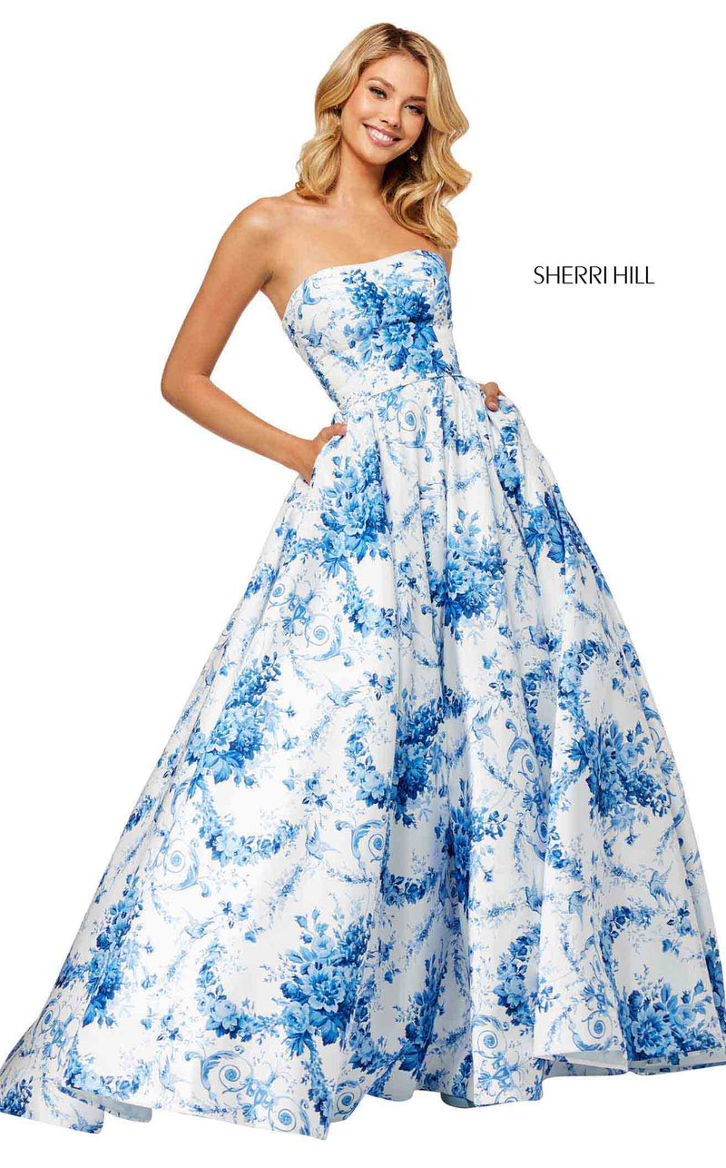 Sherri Hill 52620 Ivory-Blue-Print