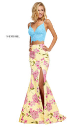 Sherri Hill 52635 Light-Blue-Light-Yellow-Print