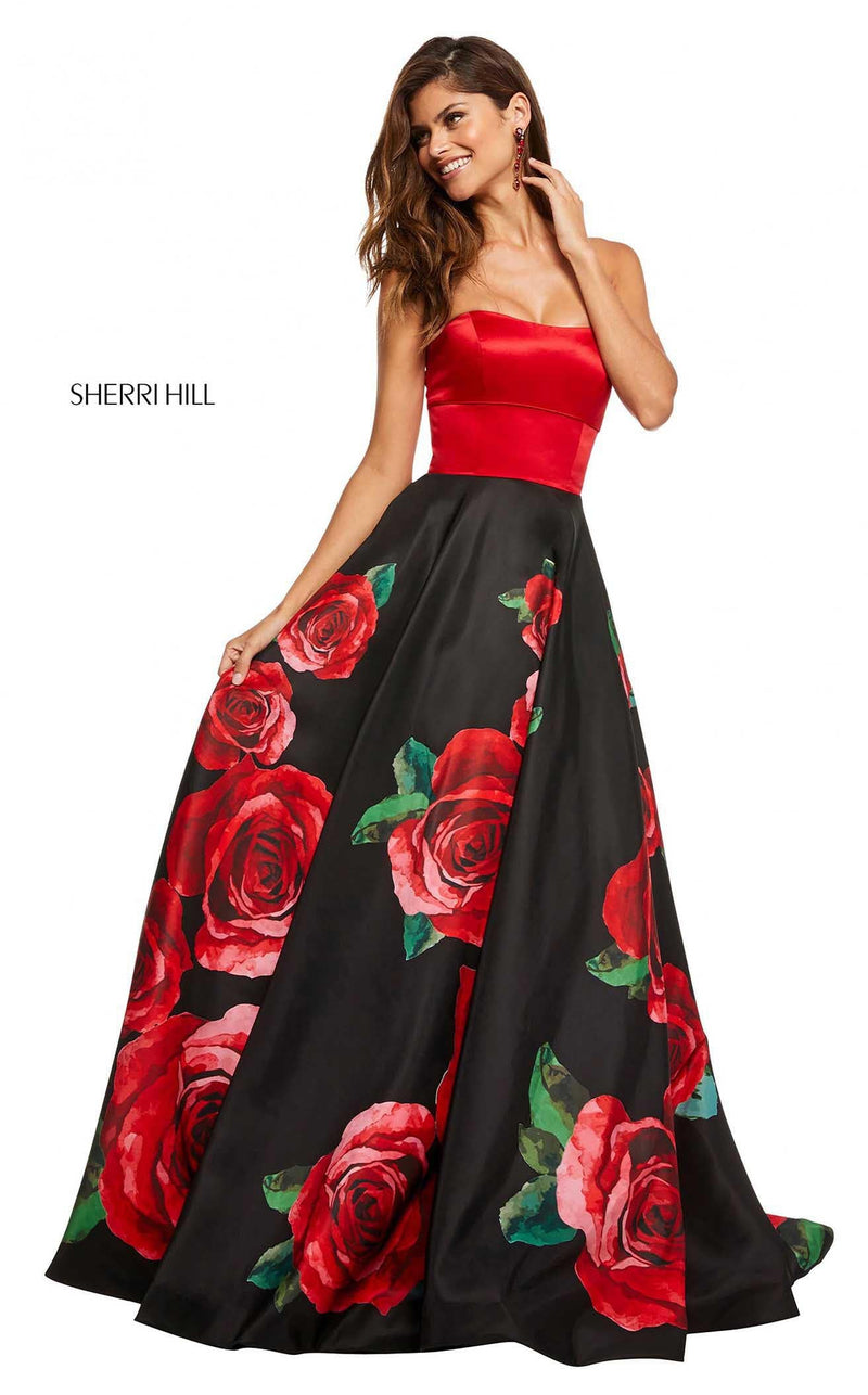 Sherri Hill 52722 Black-Red-Print