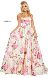 Sherri Hill 52723 Ivory-Pink-Print