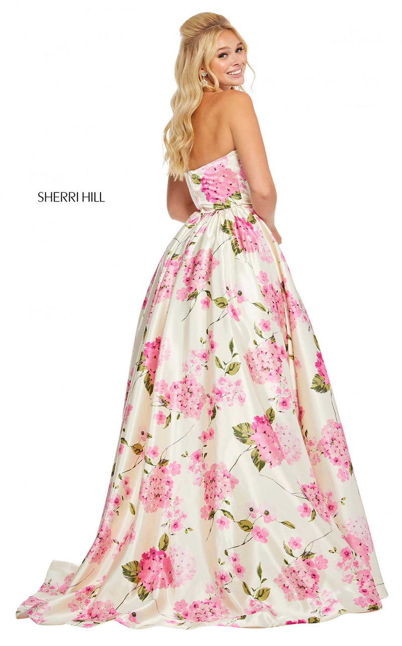 Sherri Hill 52723 Ivory-Pink-Print