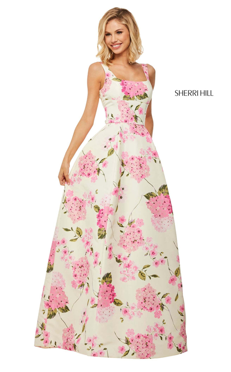 Sherri Hill 52862 Ivory-Pink-Print