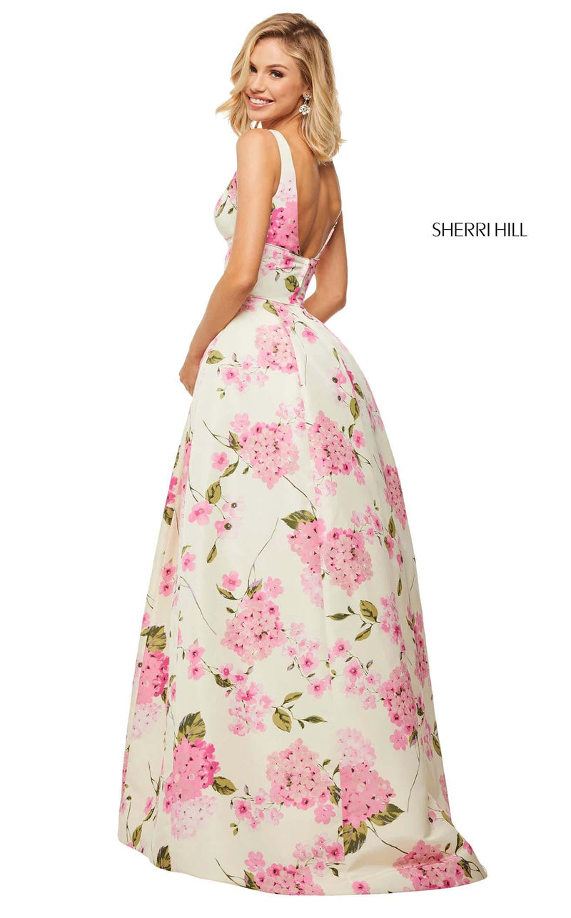 Sherri Hill 52862 Ivory-Pink-Print