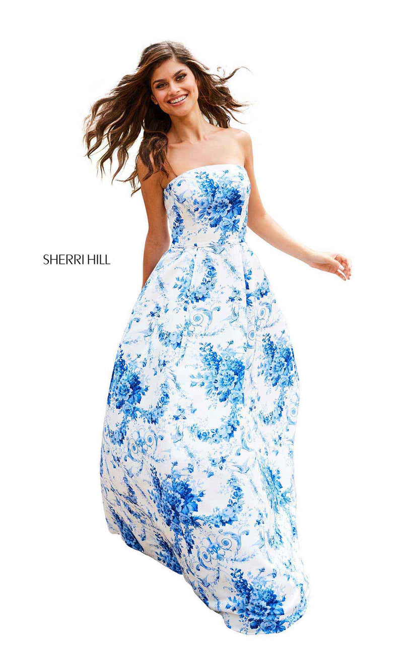 Sherri Hill 52864 Ivory-Blue-Print