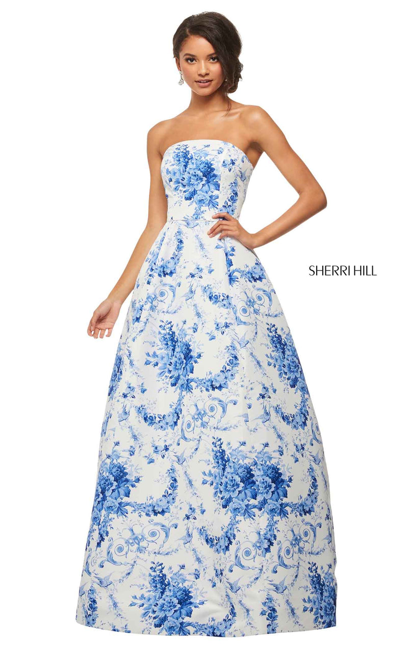 Sherri Hill 52864 Ivory-Blue-Print