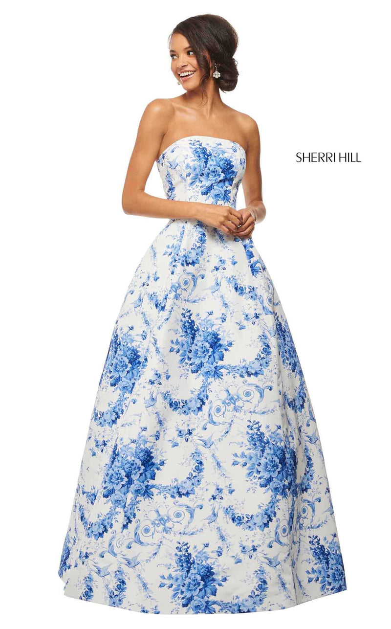 Sherri Hill 52864 Ivory-Blue-Print