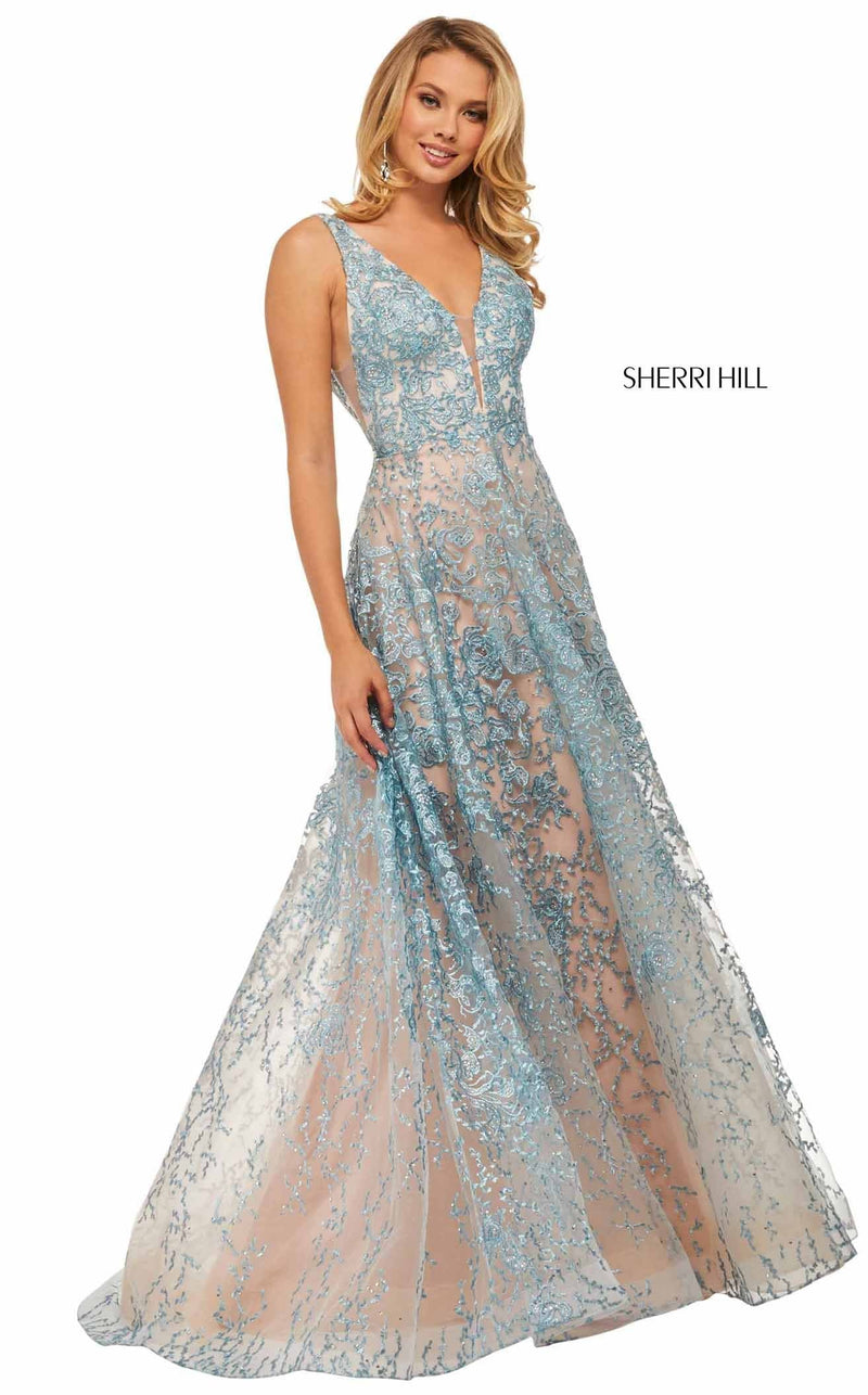 Sherri Hill 52877 Light Blue/Nude