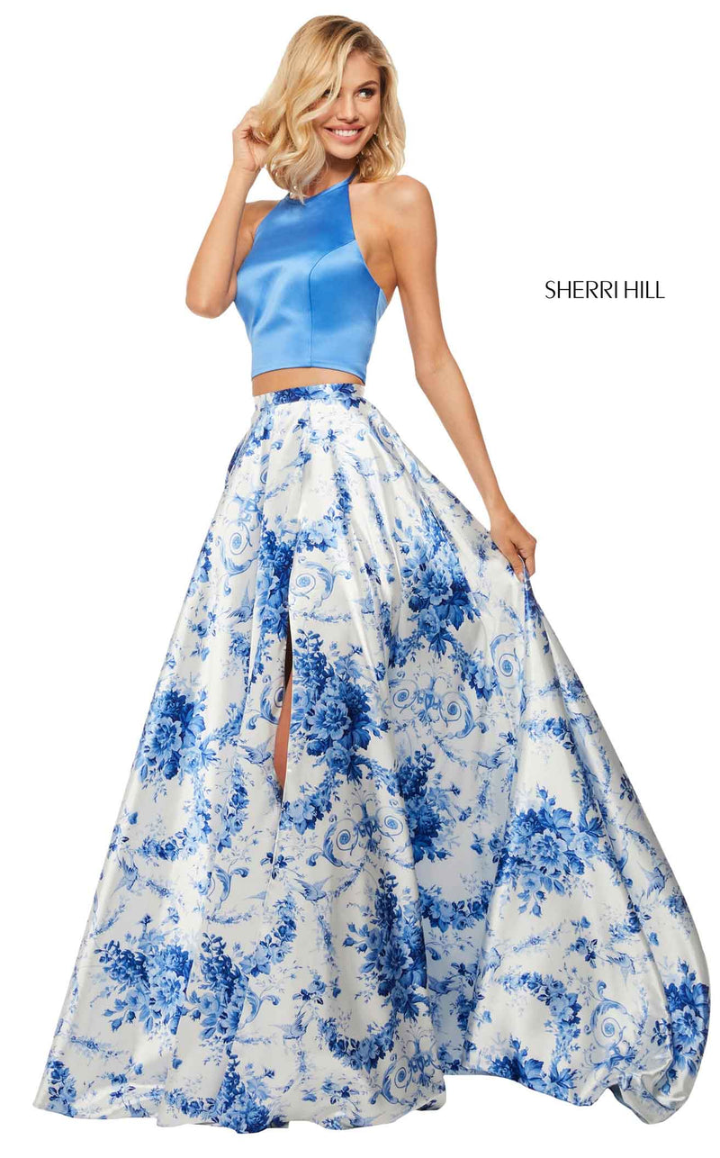 Sherri Hill 52894 Blue-Ivory-Print