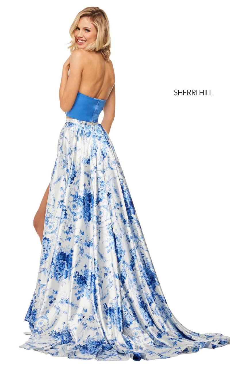 Sherri Hill 52894 Blue-Ivory-Print