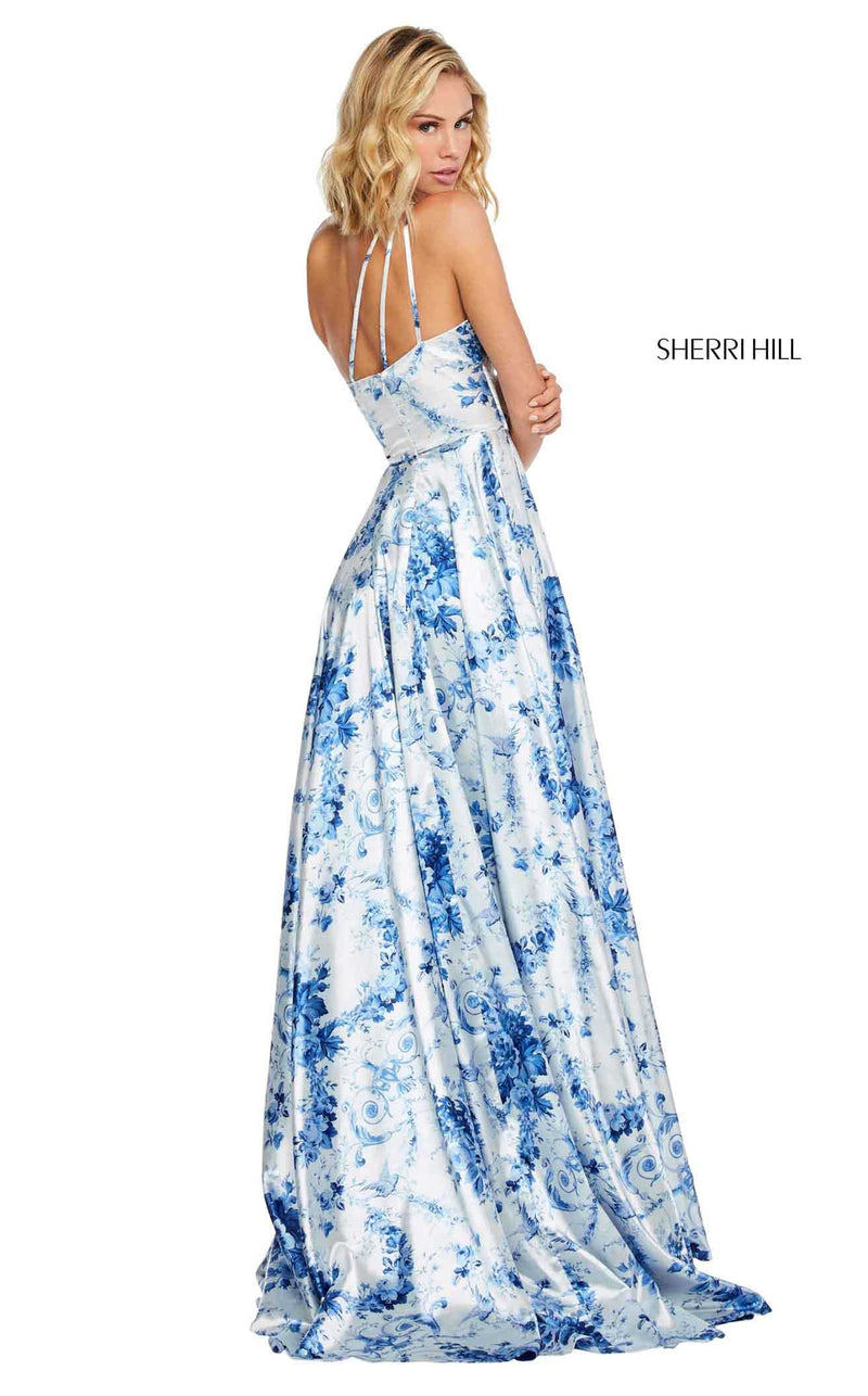 Sherri Hill 52900 Blue-Ivory-Print