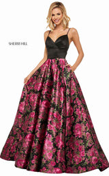 Sherri Hill 52931 Black-Fuchsia-Print