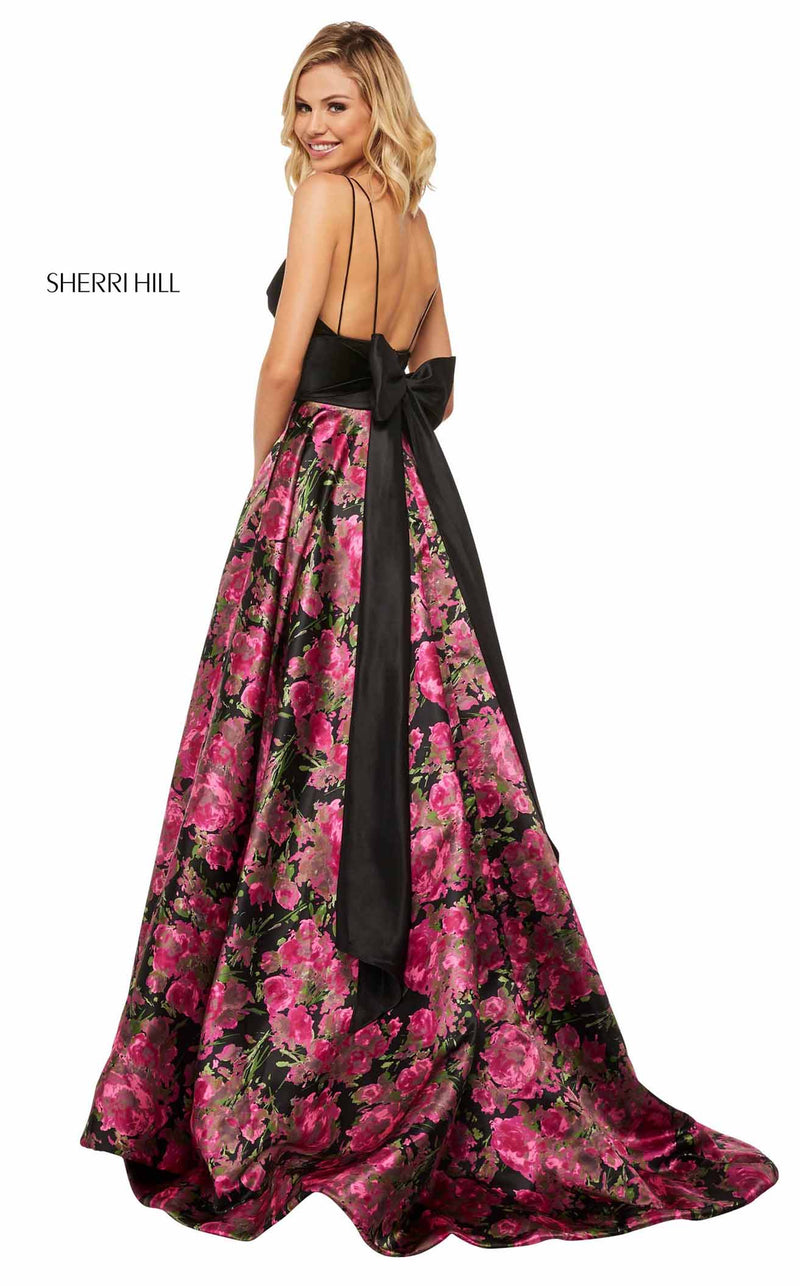 Sherri Hill 52931 Black-Fuchsia-Print